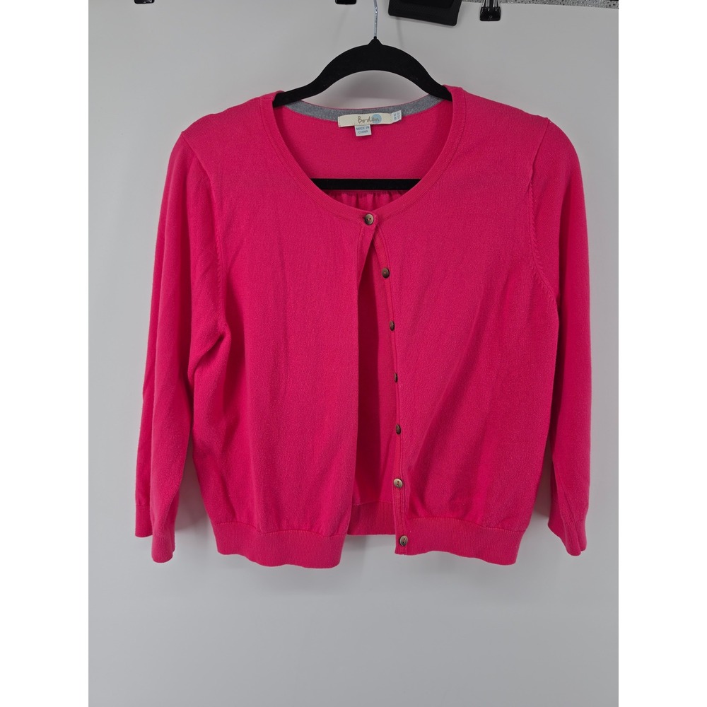 Boden Pink Cotton Blend 3/4 Sleeve Button Front Cardigan Sweater US 12 WU005